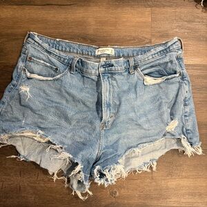 Abercrombie & Fitch Curve Love Blue Distressed Jean Shorts